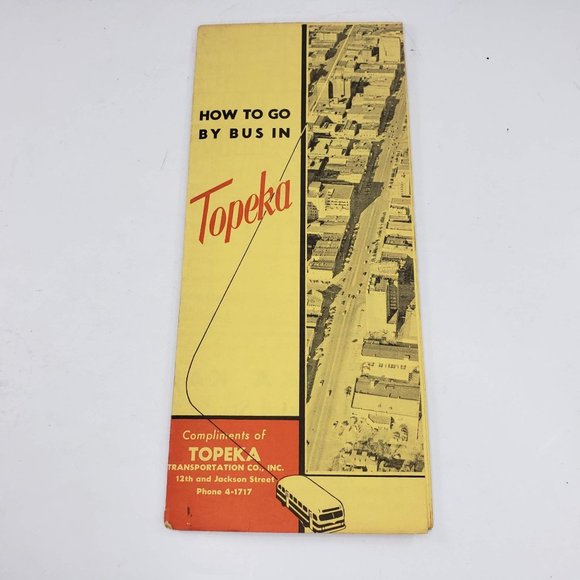 VIntage Topeka Transportation Company Kansas Bus Brochure How To Go By Bus Map - Picture 1 of 5